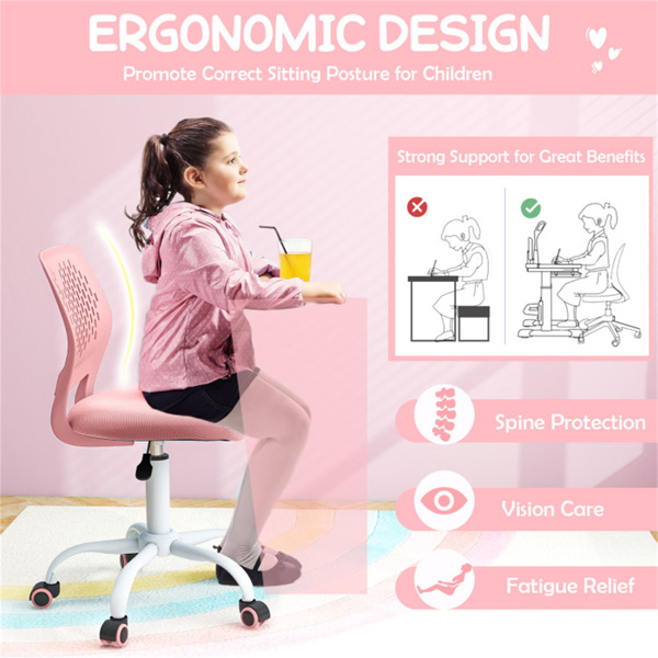 符合人体工程学的儿童办公椅，16.5英寸-21英寸高度可调网眼学习椅 浅粉色-7