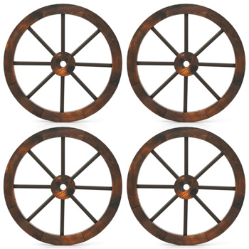 24英寸4个碳化冷杉木车轮，乡村西部装饰，带加强金属轮圈