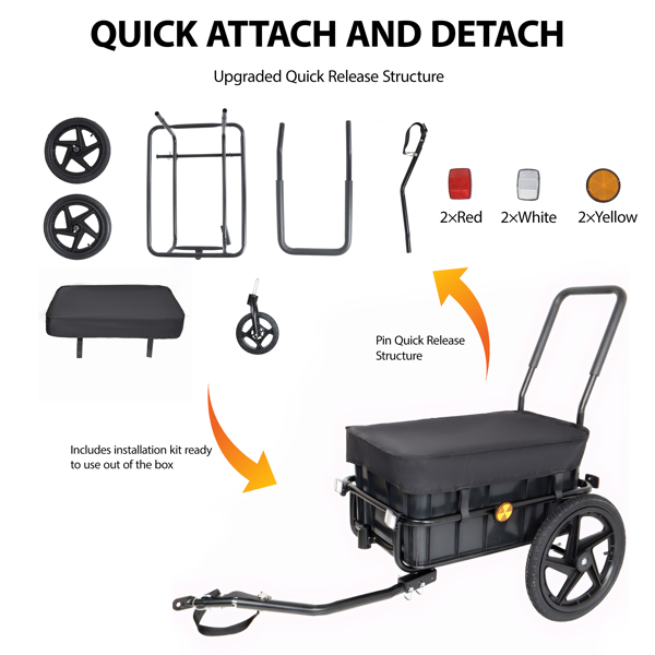 二合一自行车货运拖车/手推车，带可拆卸货箱和防水罩，黑色，带牵引杆和可拆卸把手的手推车/婴儿车，黑色--不支持self-pick up且不支持指定仓库发货-29