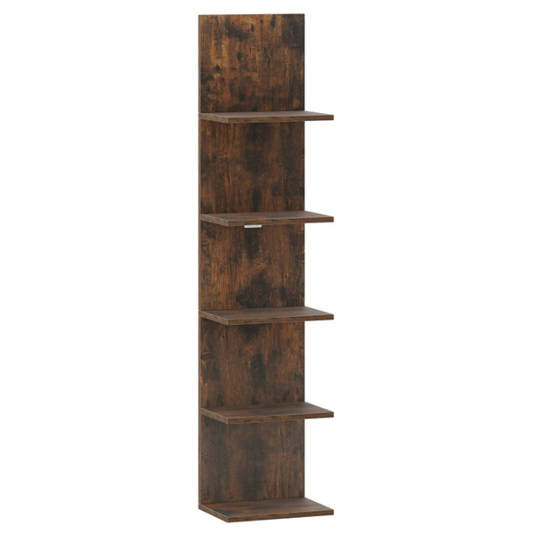 5层壁挂式浮动货架，30.48×21.59×129.54cm乡村棕色工程木货架，每架11LBS，间距9.5“-4