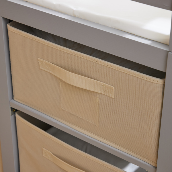 灰色 油漆面 松木 木框 顶部可拆卸 87*53*87.5cm 儿童木床 3布抽+1布袋 换尿布台-14