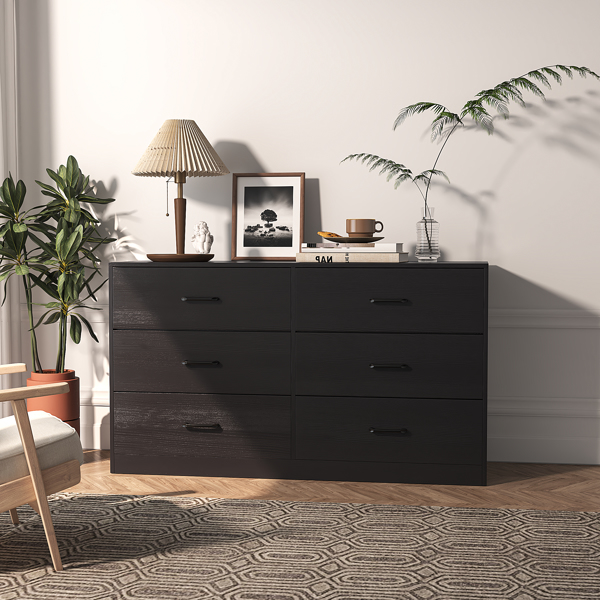 黑色 刨花板+无纺布 贴三胺 134*40*67cm 双排3层6抽 抽屉柜 饰面布抽柜-1