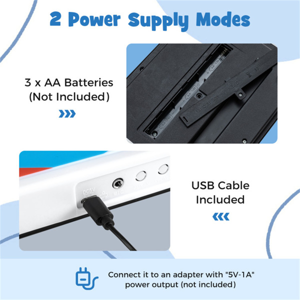 49键儿童电子键盘，带麦克风，8种音调和节奏，适合3岁儿童的教育音乐玩具-白色-5