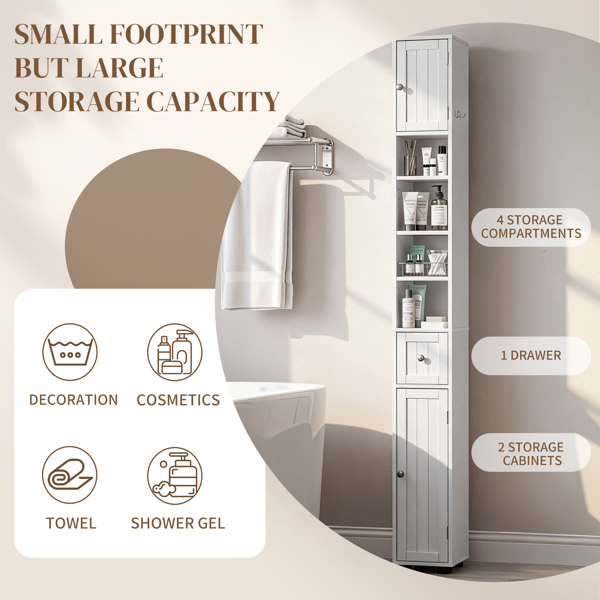 白色  密度板喷漆 竖纹 20*20*180cm 1抽2门4层 窄柜 浴室立柜-18
