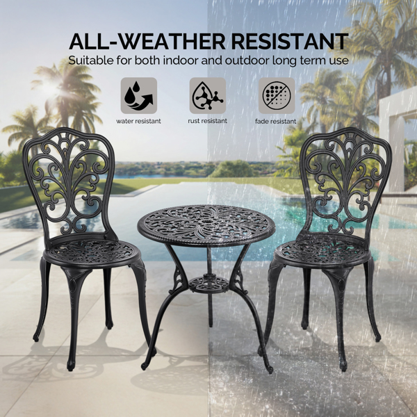 2pcs单人椅和1pc圆桌 蝴蝶花型 黑色 铸件套装-6