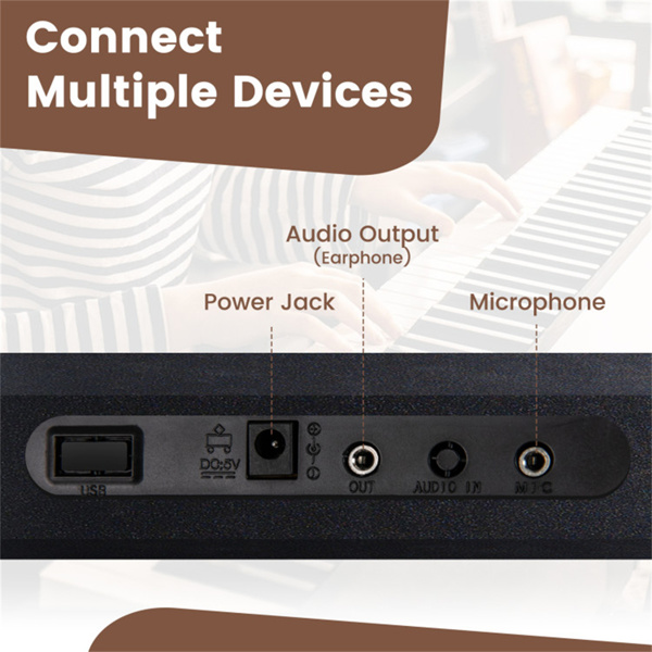 61键便携式电子键盘，适合初学者，58.42×17.78×5.08厘米数字钢琴，带100个节奏/音色和全套配件，黑色-5