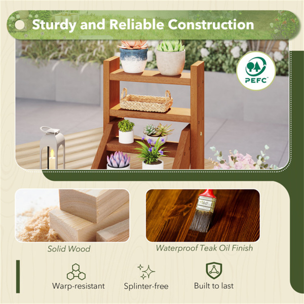 紧凑易组装的木制植物架，用于窗户阳台桌面的多肉花盆架-8