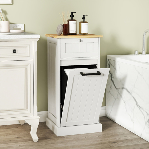 倾斜式洗衣篮柜竹质MDF 10Gal带抽屉防倾倒装置白色+天然-6