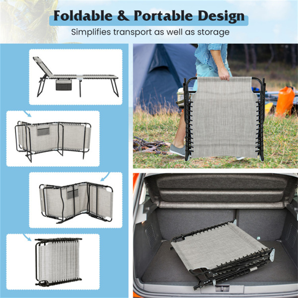 超大露台躺椅休息室，27英寸宽，4位可调节靠背，灰色折叠晒黑椅-6