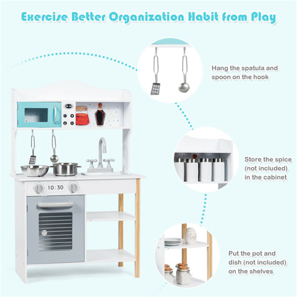 儿童假装游戏厨房套装，带水槽和配件的逼真烹饪玩具-2