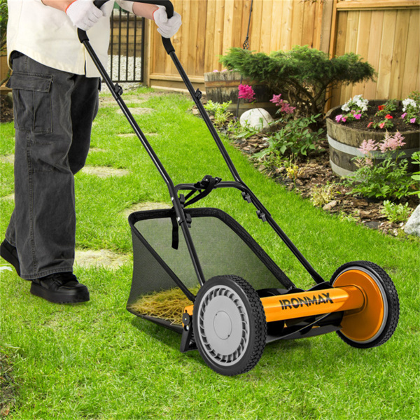 14英寸推式割草机，带抓草袋-橙色-1