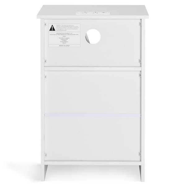 白色 P2刨花板 贴麻面三胺 无拉手 40*30*60cm 两抽带上隔层 床头柜 带欧规电源 1PC-26