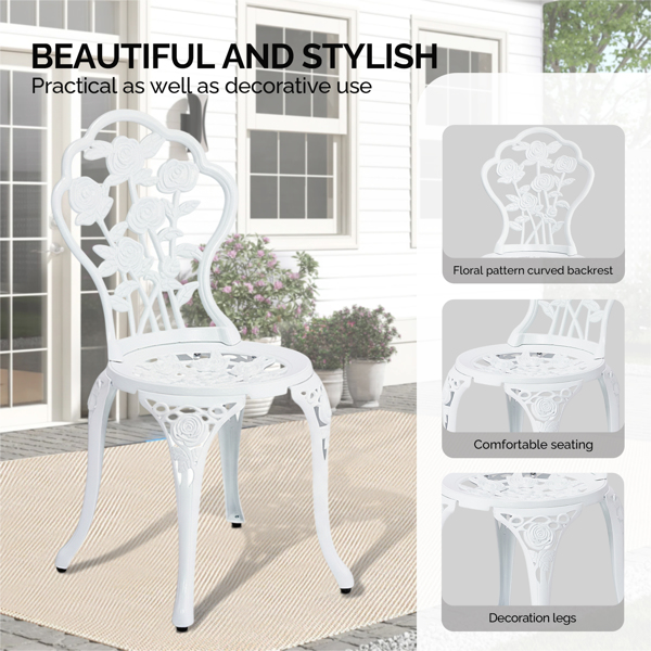 2pcs单人椅和1pc圆桌 玫瑰花型 白色 铸件套装-6