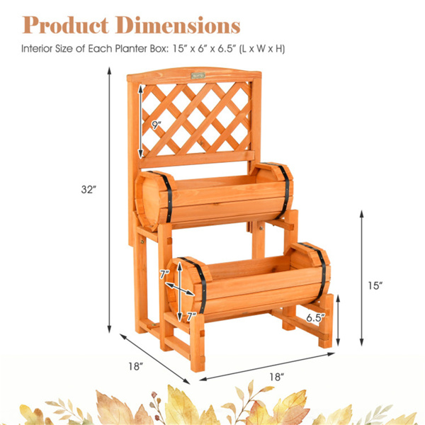 双层实心冷杉木高架花园床，带格子圆柱形种植箱，用于攀爬植物-4