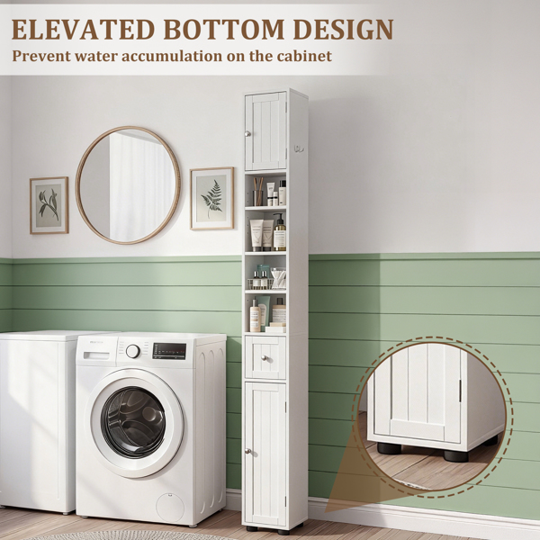 白色  密度板喷漆 竖纹 20*20*180cm 1抽2门4层 窄柜 浴室立柜-15