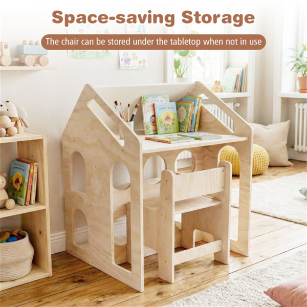 三合一儿童桌椅套装，55.88×50.80×69.85厘米带黑板和书架的家庭式活动桌-7