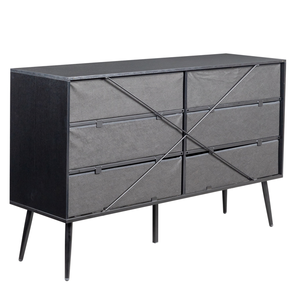 黑色 刨花板+无纺布 贴三胺 133*40*84cm 双排3层6抽带高脚 抽屉柜 饰面布抽柜-5