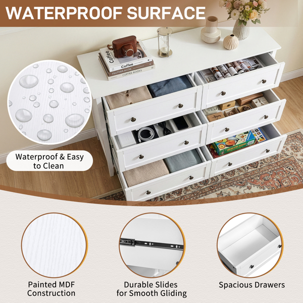 白色浮雕（SG014FD ） P2 刨花板+密度板 三胺 120*40*80cm 拼框 双排双把手六抽 抽屉柜-3