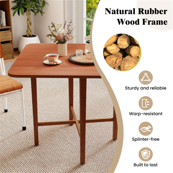 节省空间的圆形转角餐桌，可容纳2-4个自然木纹折叠餐桌-胡桃色-9