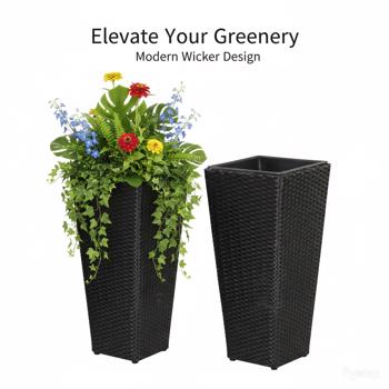 一套2个藤花盆，带可拆卸内盆，金属框架可调节脚垫，用于园艺