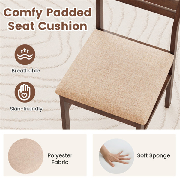 2把实心橡胶木餐椅套装，农舍风格，带中空靠背的软垫无扶手椅-6