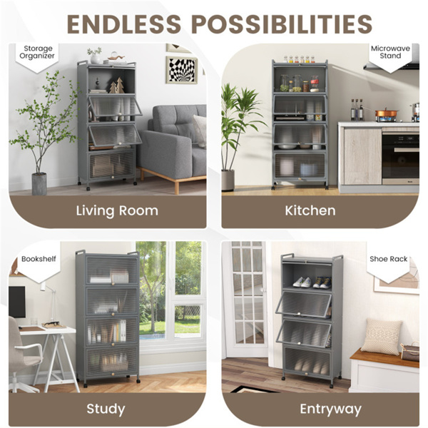 5层滚动微波支架翻转防尘门4脚轮带刹车厨房储物架 灰色-10