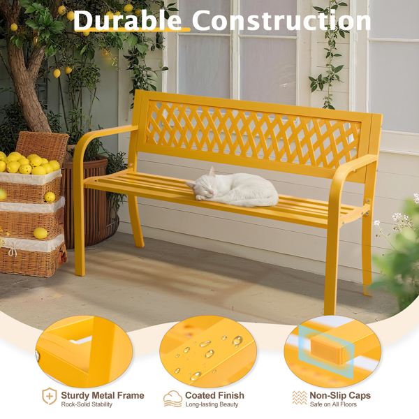 47in PVC网格靠背 黄色 铁长椅-16