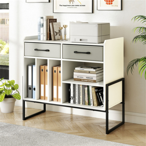 带充电站、可调节架子和折叠抽屉的唱片播放器支架乙烯基白色储物-白色-5