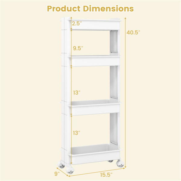 4层DIY滚动式储物车，15.5英寸×9英寸×40.5英寸，带可拆卸通风托盘，适用于厨房和浴室-5