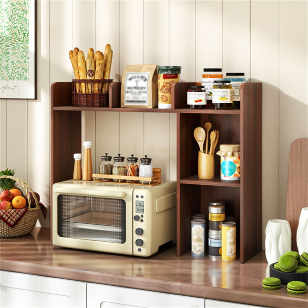 胡桃色桌面书架，适用于27英寸/68.58厘米显示器，93.98×25.40×73.66厘米工程木桌把手，带防倾倒套件，容量100磅-2