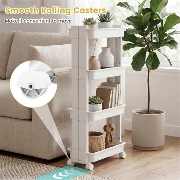 4层DIY滚动式储物车，15.5英寸×9英寸×40.5英寸，带可拆卸通风托盘，适用于厨房和浴室-2