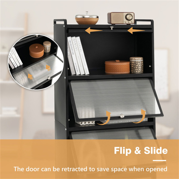 5层滚动微波支架翻转防尘门4脚轮带刹车厨房储物架-6