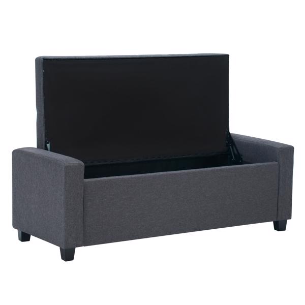 48英寸卧室床尾储物长凳，仿亚麻布面软垫储物脚凳，带扶手，适用于卧室、客厅、玄关，灰色。-5