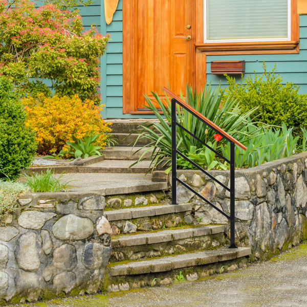 【替换80617397】哑光黑色  木扶手 1-3阶 可调节 庭院楼梯扶手-8