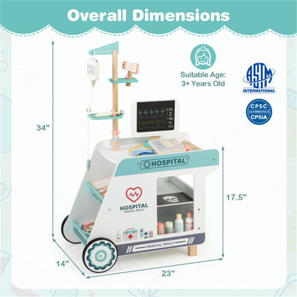 木制儿童医生医疗中心游戏机，58.42×35.56×86.36厘米CT机和静脉支架3年以上假装游戏套件，绿色-2