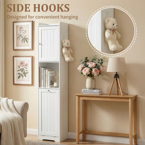 白色 刨花板三胺贴面 竖纹 40*40*180cm 1门+带无纺布收纳袋下翻门抽 浴室立柜-16