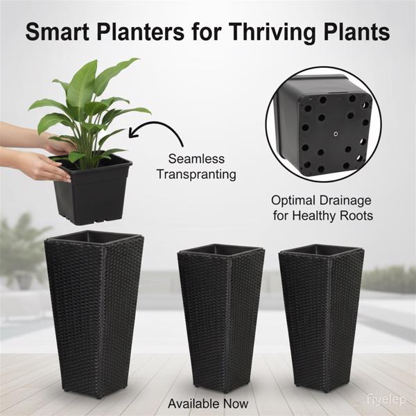 一套2个藤花盆，带可拆卸内盆，金属框架可调节脚垫，用于园艺-5