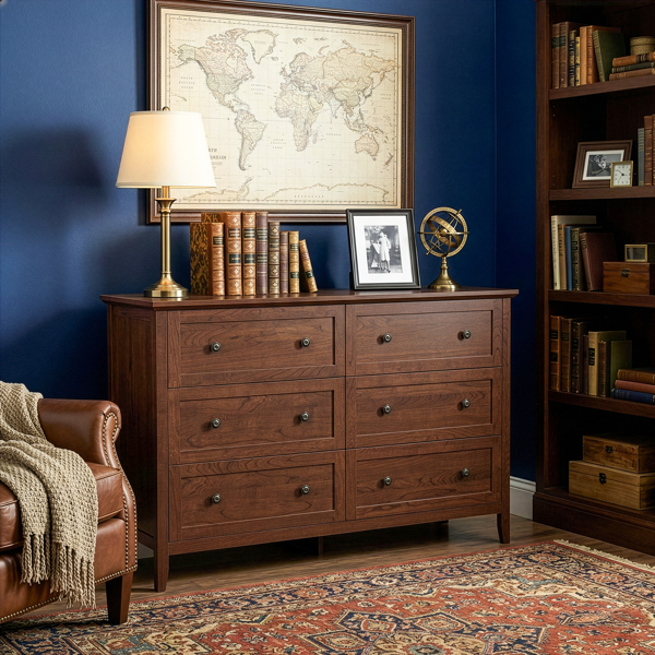 棕色（1061实木樱桃） P2 刨花板+密度板 三胺 120*40*80cm 拼框 双排双把手六抽 抽屉柜-7