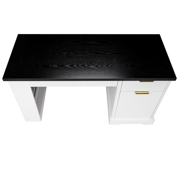 55英寸现代凹槽办公桌，带储物柜和抽屉，电脑书桌，带电源插座、挂板、内置搁板和键盘托盘，适用于书房、客厅、家庭办公室，白色-25