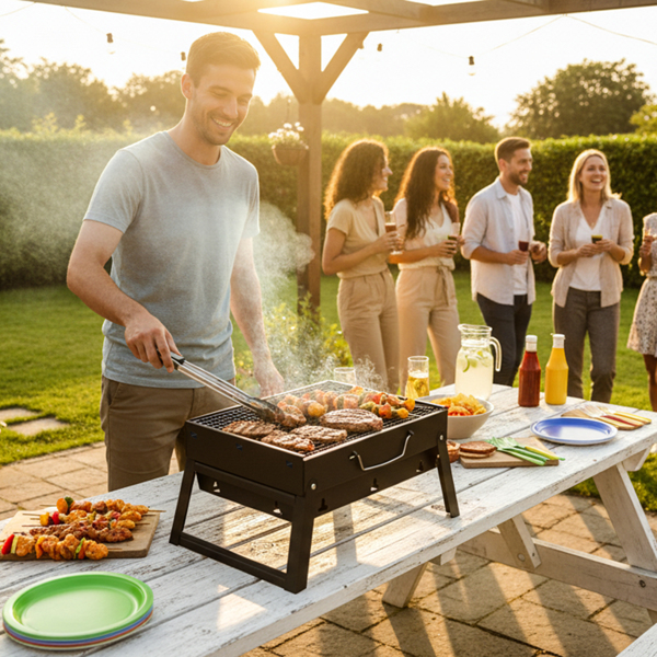 41*27*20cm 手提式 折叠收腿 黑色 烧烤架-7