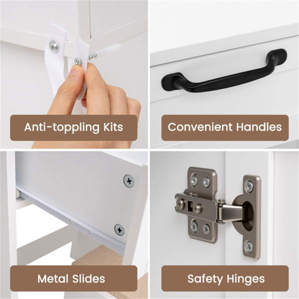 多功能梳妆台，带吹风机架，储物凳化妆台，适合家庭美容组织者-5