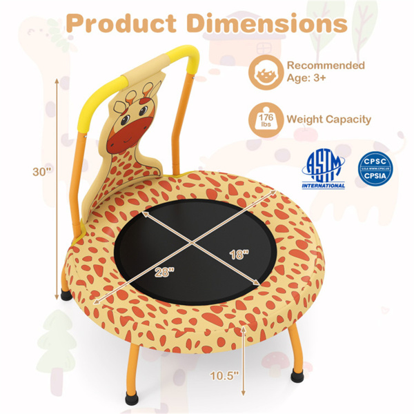长颈鹿迷你幼儿蹦床，带泡沫垫手柄防滑脚，适合室内玩耍-5
