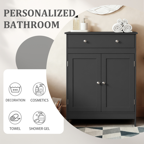 黑色 刨花板三胺贴面 60*30*80cm 双门 单抽 浴室立柜-15