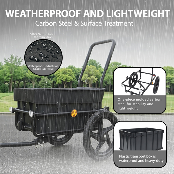 二合一自行车货运拖车/手推车，带可拆卸货箱和防水罩，黑色，带牵引杆和可拆卸把手的手推车/婴儿车，黑色--不支持self-pick up且不支持指定仓库发货-34