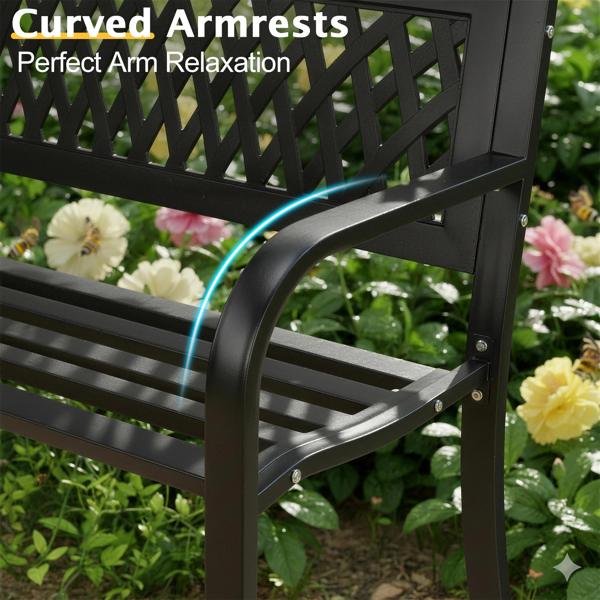 49in PVC郁金香靠背 黑色 铁长椅-12