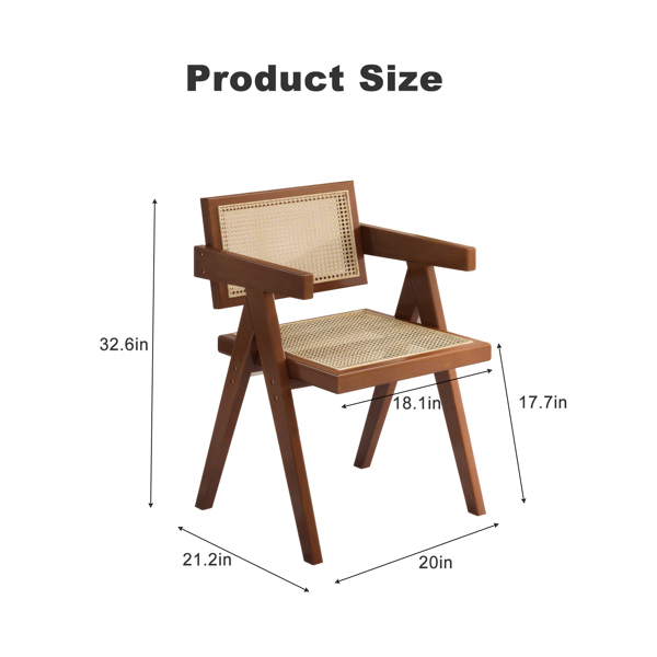 现代中世纪餐厅椅，藤条装饰椅，舒适扶手椅，带扶手的户外木椅，卧室、客厅、阅览室、餐厅厨房，棕色--不支持self pick up且不支持指定仓发货-2