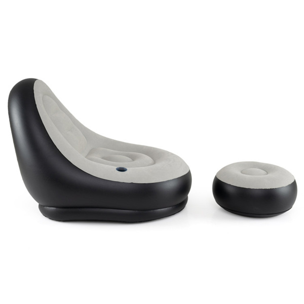 奥斯曼式充气沙发套装，104.14×127×90.17cm植绒PVC充气沙发，容量220LBS，带杯架，灰色+黑色-3