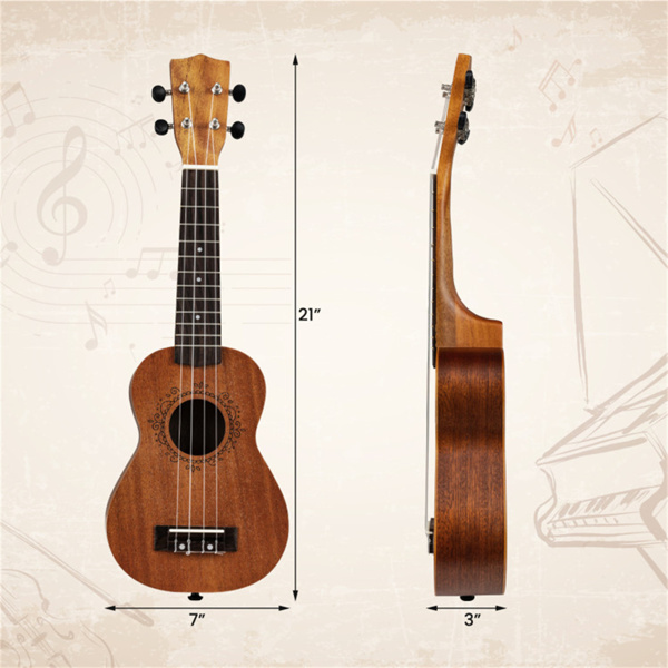 21英寸实心桃花心木Ukulele，配有15:1专业调音器，适合初学者的完整入门套件-4