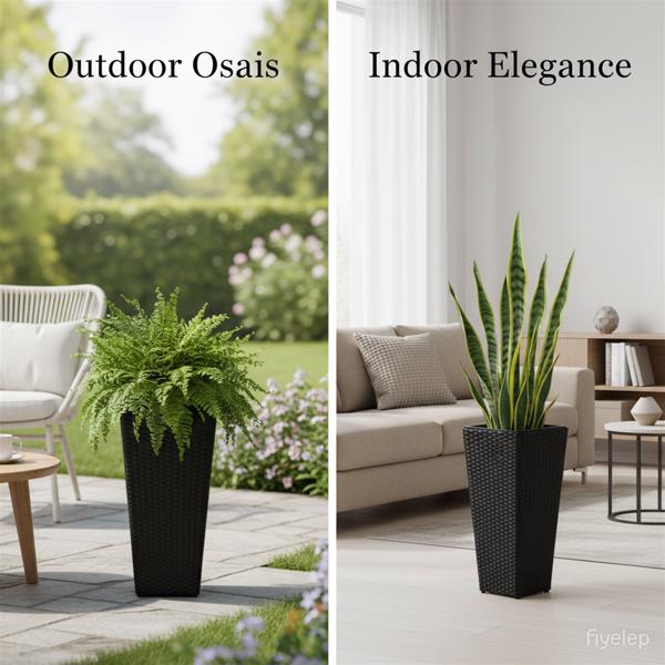 一套2个藤花盆，带可拆卸内盆，金属框架可调节脚垫，用于园艺-6