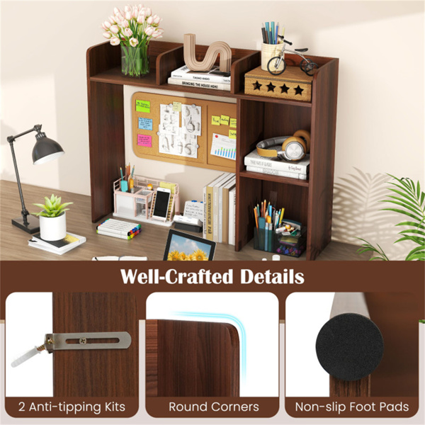 胡桃色桌面书架，适用于27英寸/68.58厘米显示器，93.98×25.40×73.66厘米工程木桌把手，带防倾倒套件，容量100磅-10